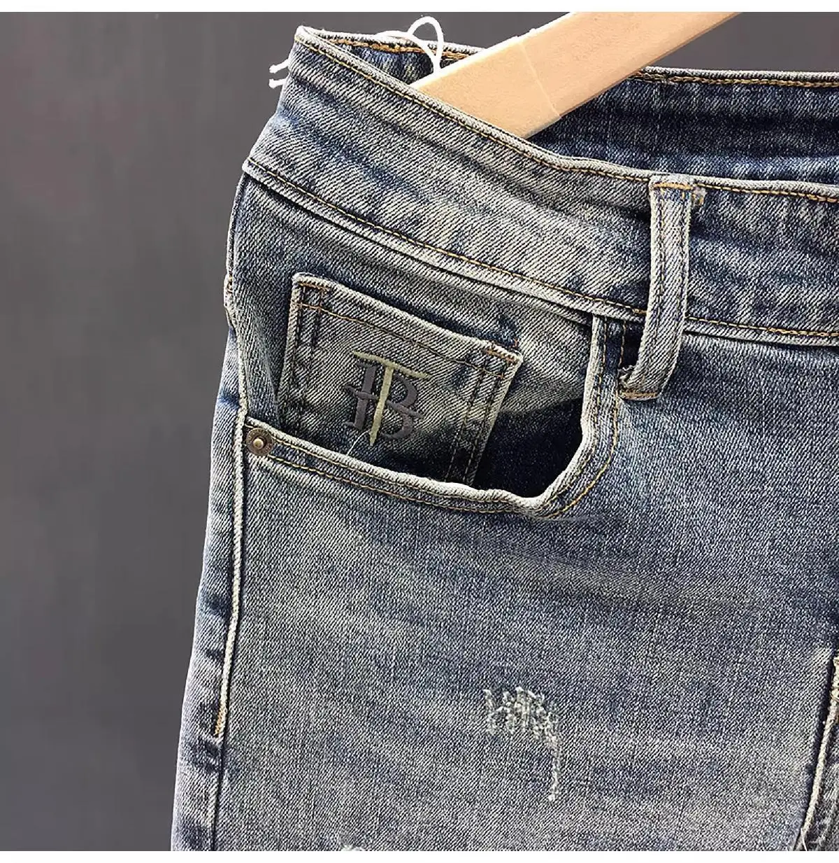 Men's Retro Blue Ripped Jeans Spring Summer Stretch Cropped — feature 7