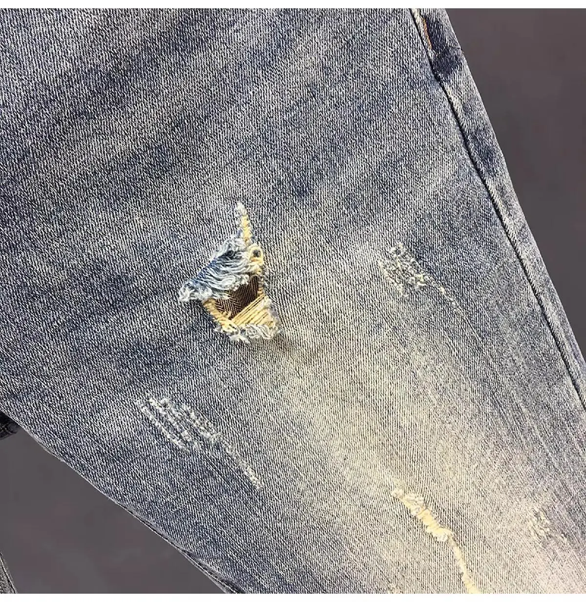 Men's Retro Blue Ripped Jeans Spring Summer Stretch Cropped — feature 9
