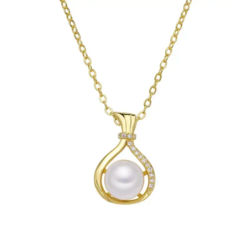 Korean Women's Pearl Pendant Necklace Light Gold White