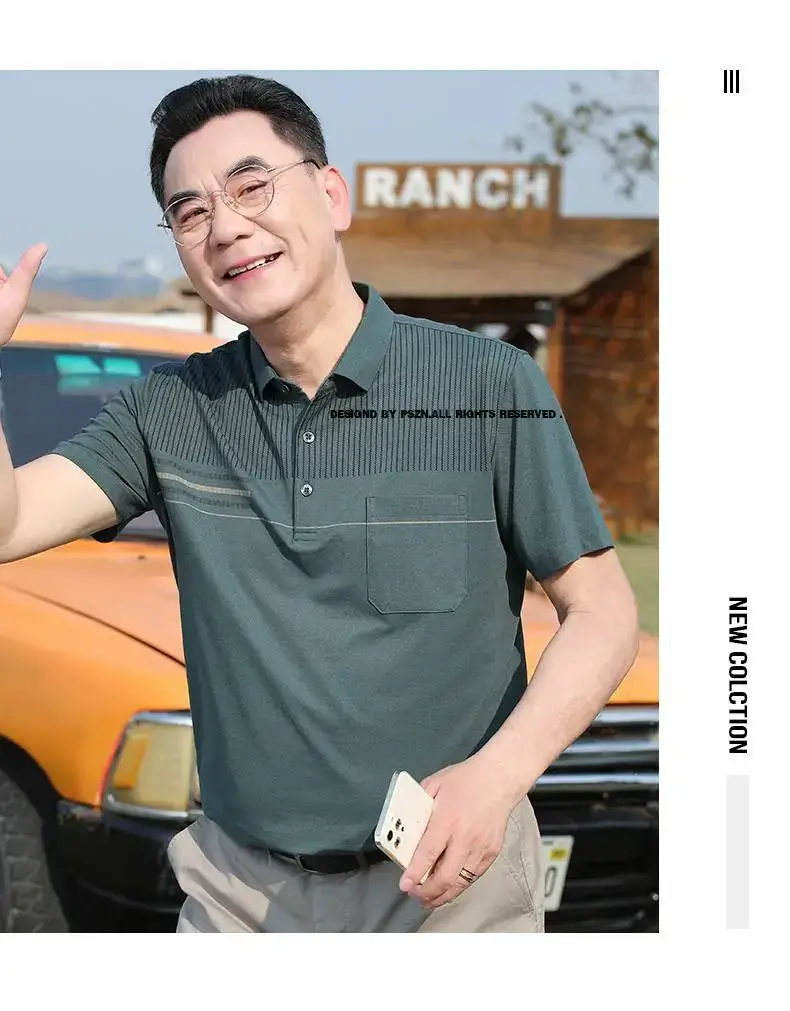 Men's Beaded Mesh Polo Shirt Green Short Sleeve Summer — feature 19