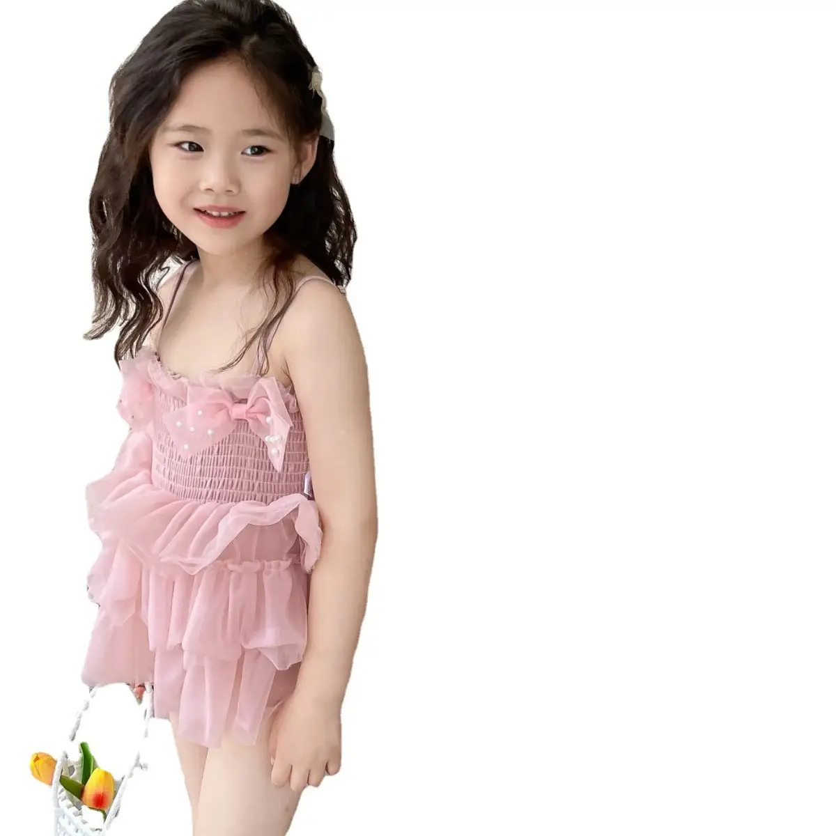 Girls' Pink Lace Stretch One-Piece Skirt Swimsuit - Image 6