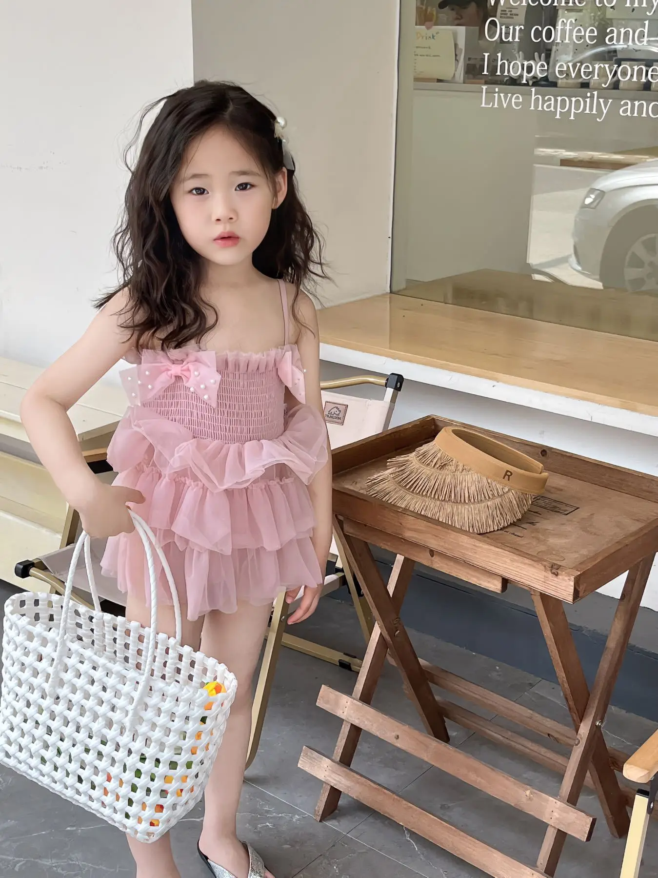 Girls' Pink Lace Stretch One-Piece Skirt Swimsuit — feature 17