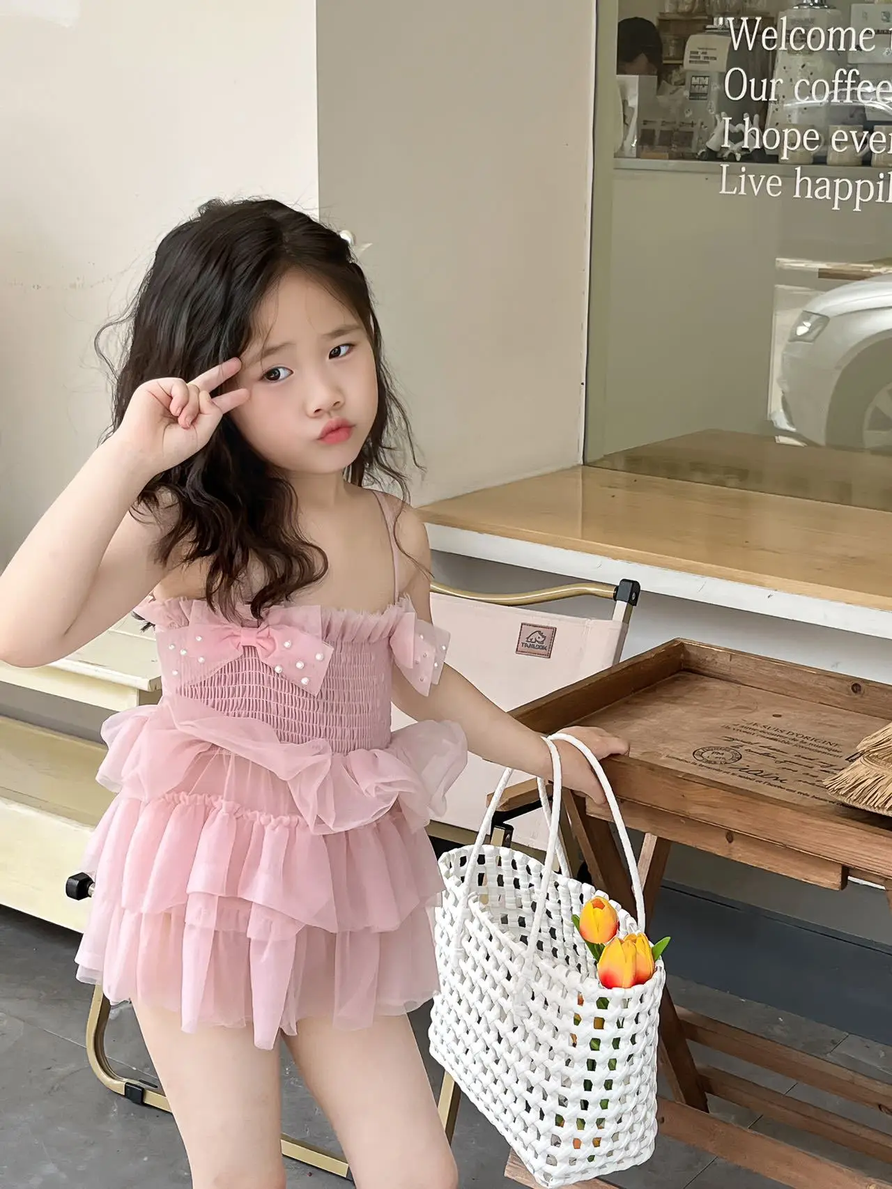 Girls' Pink Lace Stretch One-Piece Skirt Swimsuit — feature 19