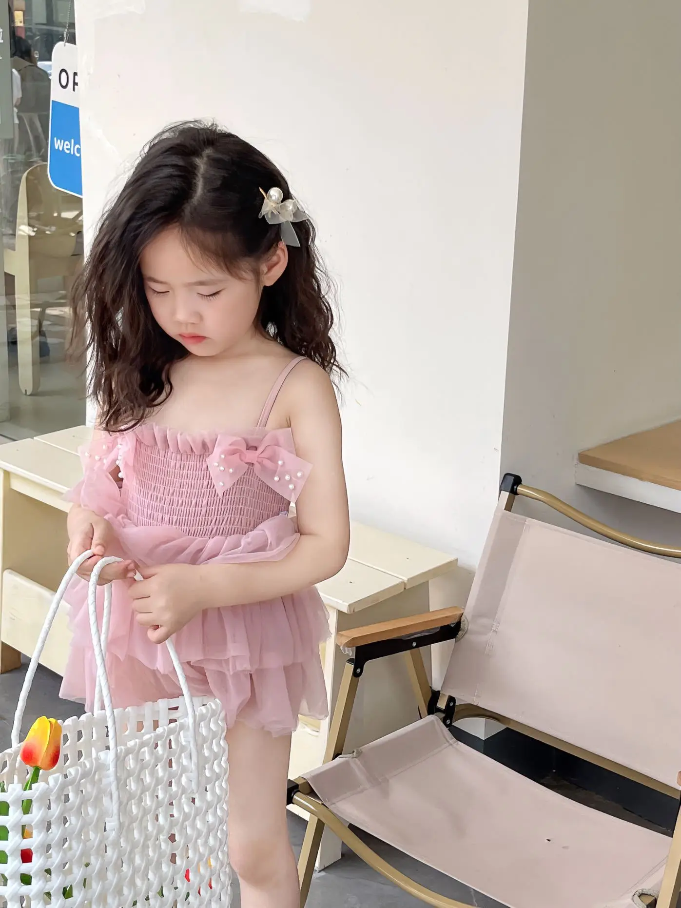 Girls' Pink Lace Stretch One-Piece Skirt Swimsuit — feature 20
