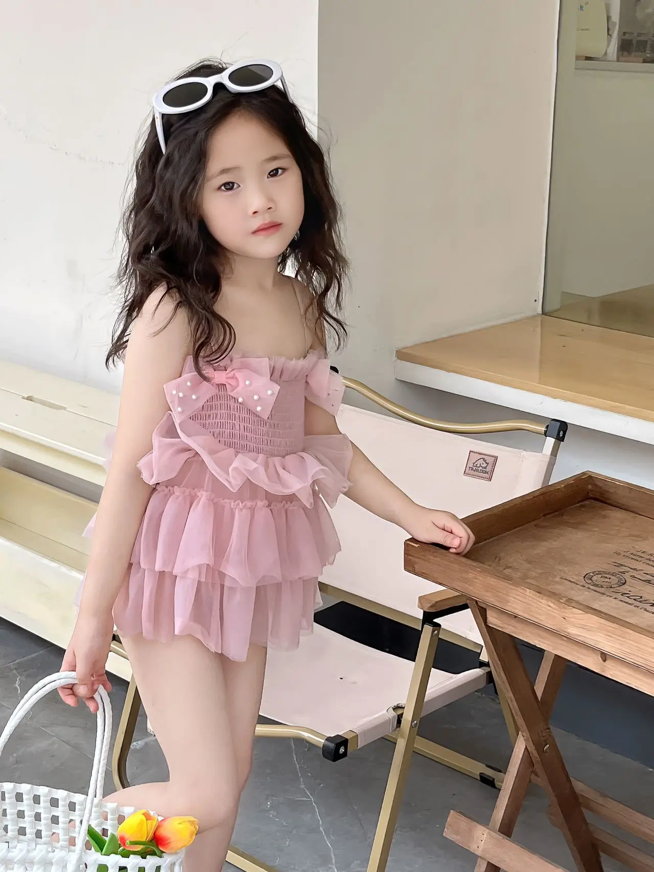 Girls' Pink Lace Stretch One-Piece Skirt Swimsuit — feature 21