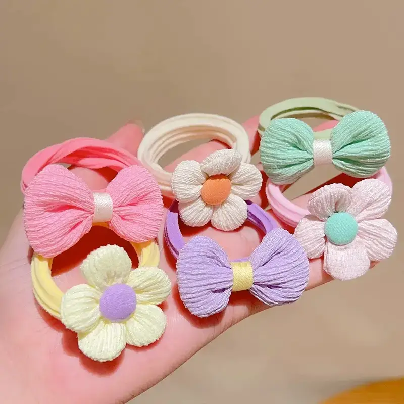 Children's Payon Flower Hair Ties Rubber Bands - Image 6