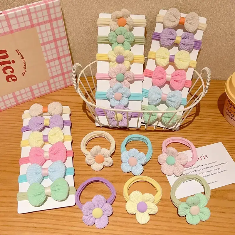 Children's Payon Flower Hair Ties Rubber Bands - Image 7
