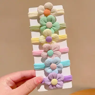 Children's Payon Flower Hair Ties Rubber Bands - Image 2