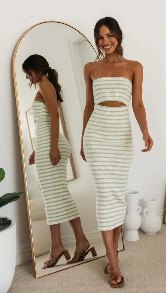 Sexy Strapless Striped Hip Dress for Women — feature 16