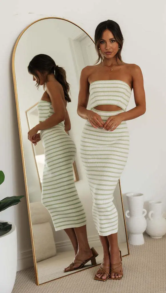 Sexy Strapless Striped Hip Dress for Women — feature 18
