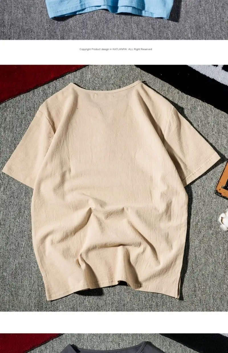 Men Black Linen Short Sleeve T-Shirt Plus Size — feature 11