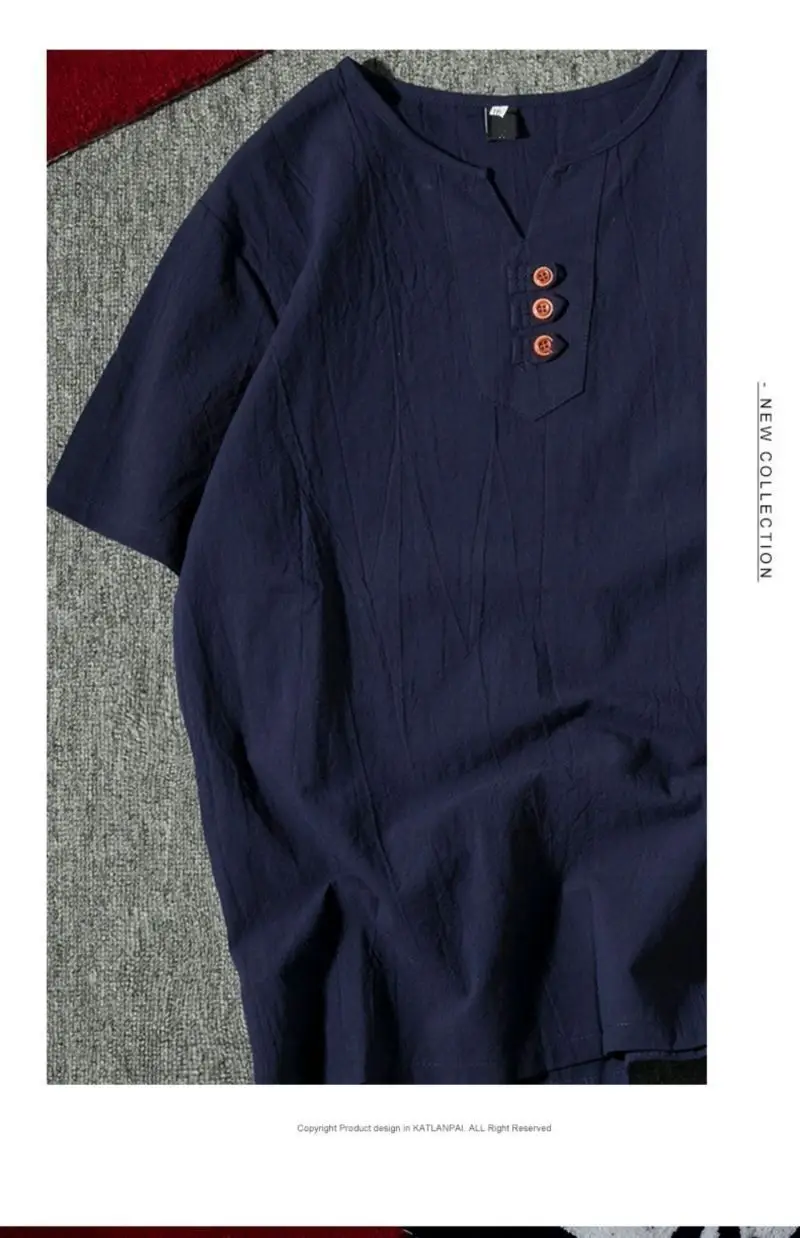Men Black Linen Short Sleeve T-Shirt Plus Size — feature 14