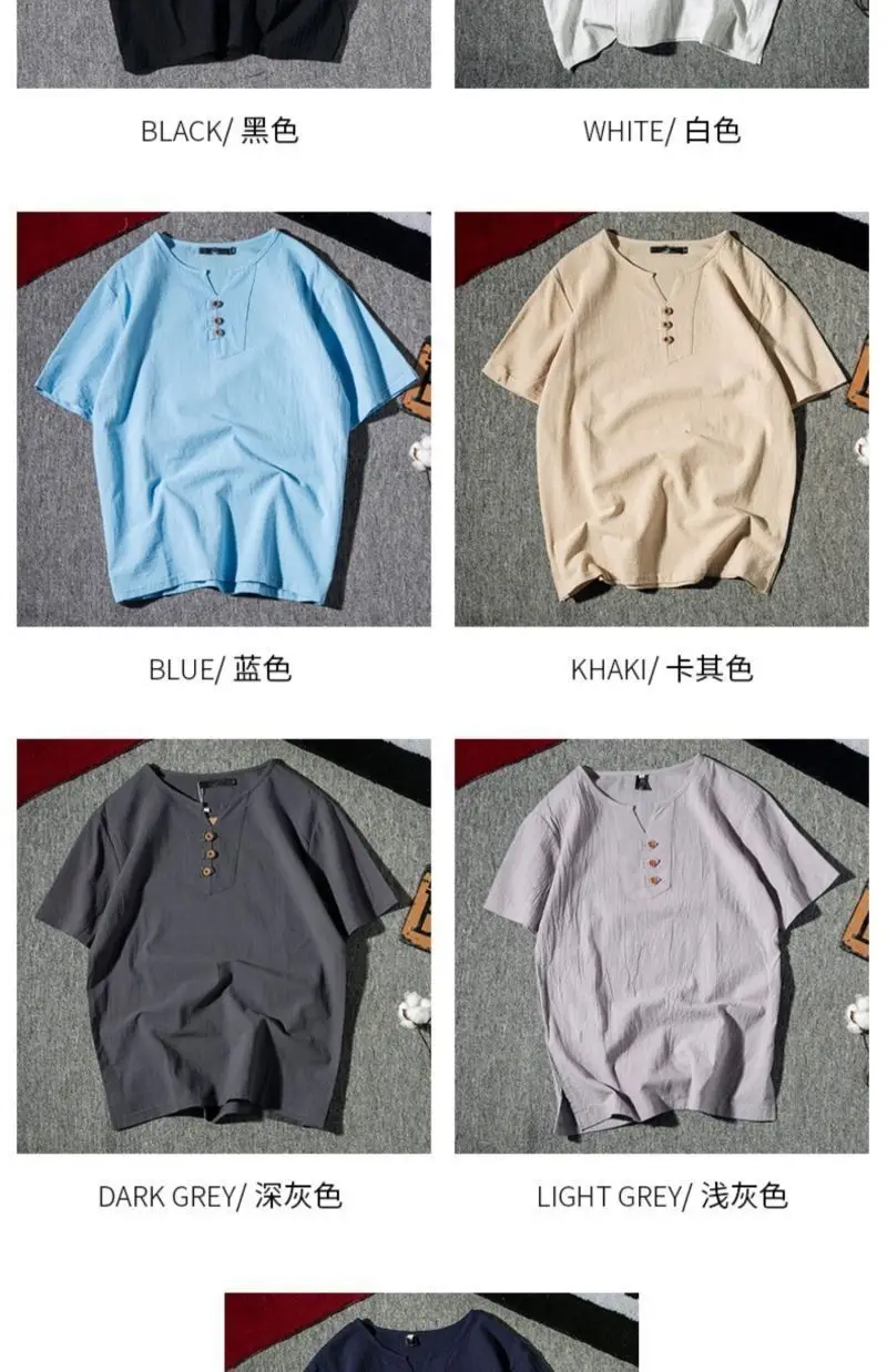 Men Black Linen Short Sleeve T-Shirt Plus Size — feature 7