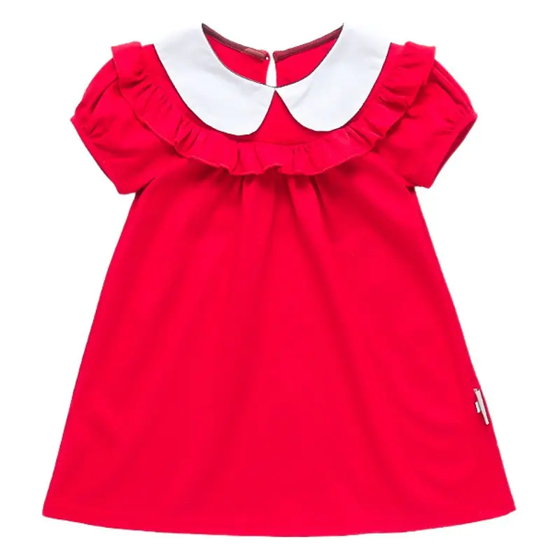 2025 Red Korean Style Doll Collar Puff Sleeve Skirts for Girls