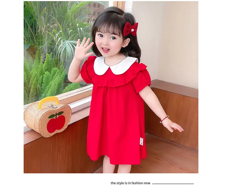 2025 Red Korean Style Doll Collar Puff Sleeve Skirts for Girls — feature 10
