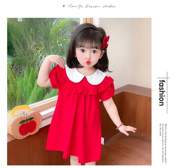 2025 Red Korean Style Doll Collar Puff Sleeve Skirts for Girls — feature 11