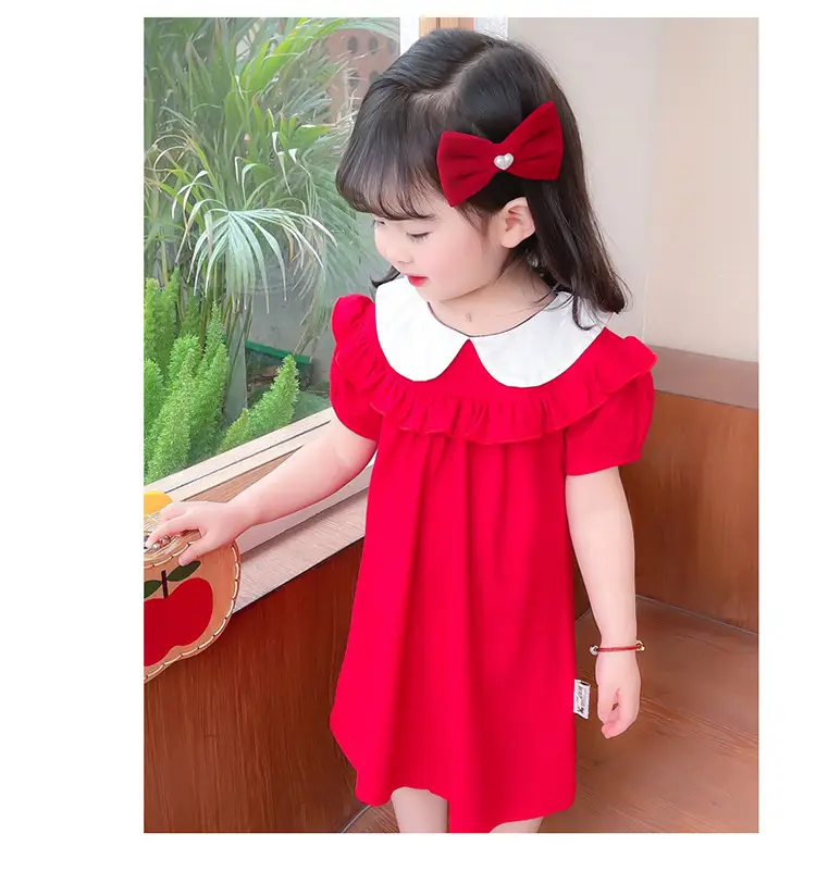 2025 Red Korean Style Doll Collar Puff Sleeve Skirts for Girls — feature 12