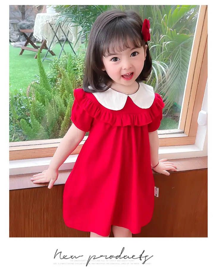 2025 Red Korean Style Doll Collar Puff Sleeve Skirts for Girls — feature 13