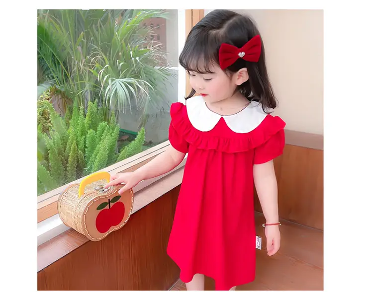2025 Red Korean Style Doll Collar Puff Sleeve Skirts for Girls — feature 14