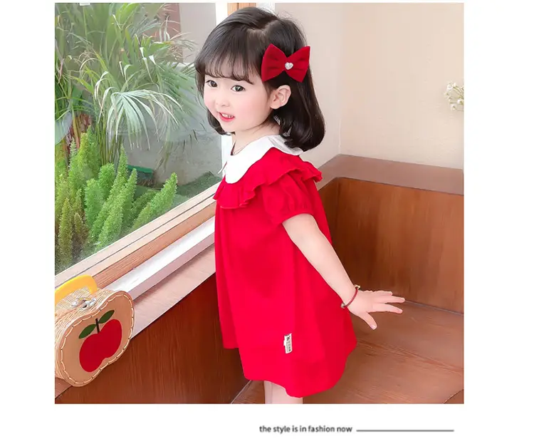 2025 Red Korean Style Doll Collar Puff Sleeve Skirts for Girls — feature 15
