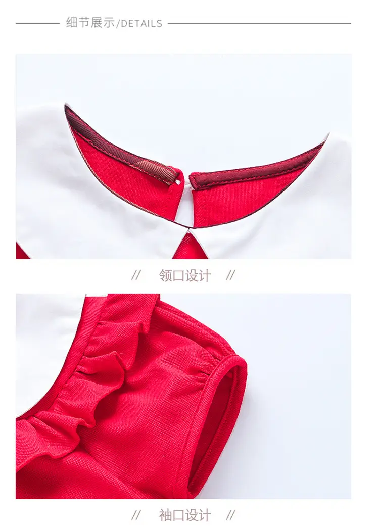 2025 Red Korean Style Doll Collar Puff Sleeve Skirts for Girls — feature 18