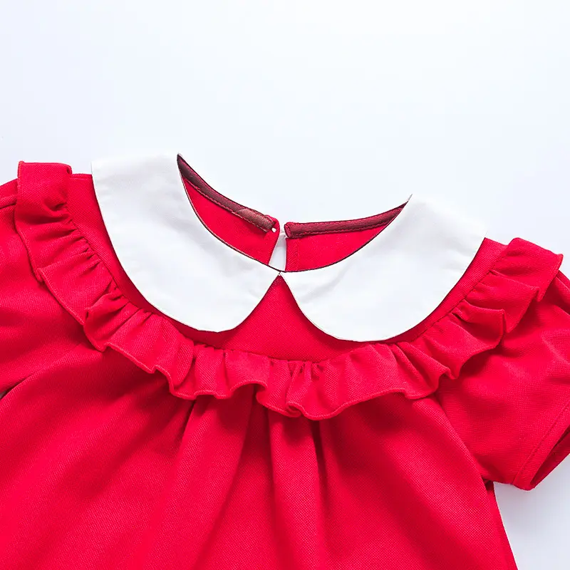 2025 Red Korean Style Doll Collar Puff Sleeve Skirts for Girls — feature 24