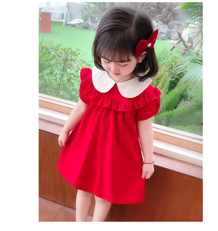 2025 Red Korean Style Doll Collar Puff Sleeve Skirts for Girls — feature 7