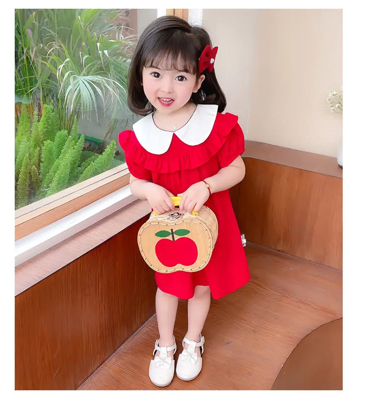2025 Red Korean Style Doll Collar Puff Sleeve Skirts for Girls — feature 8