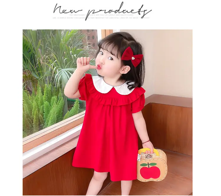 2025 Red Korean Style Doll Collar Puff Sleeve Skirts for Girls — feature 9
