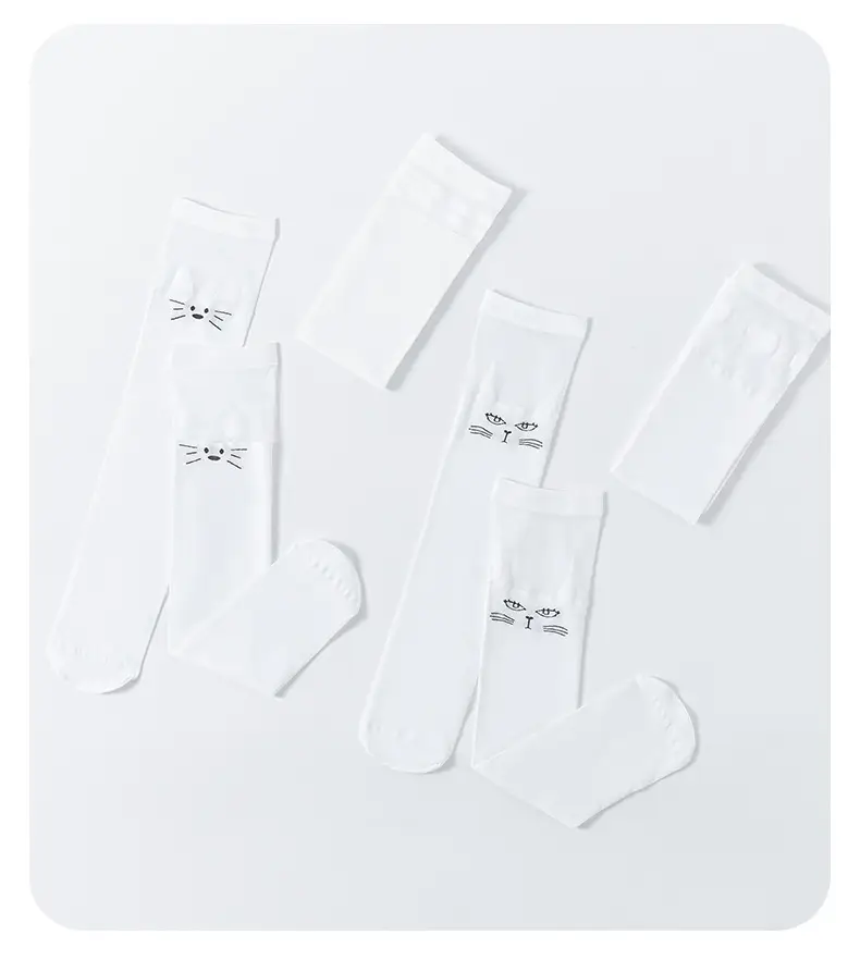 White Cat Print Over-the-Knee Socks for Girls — feature 19