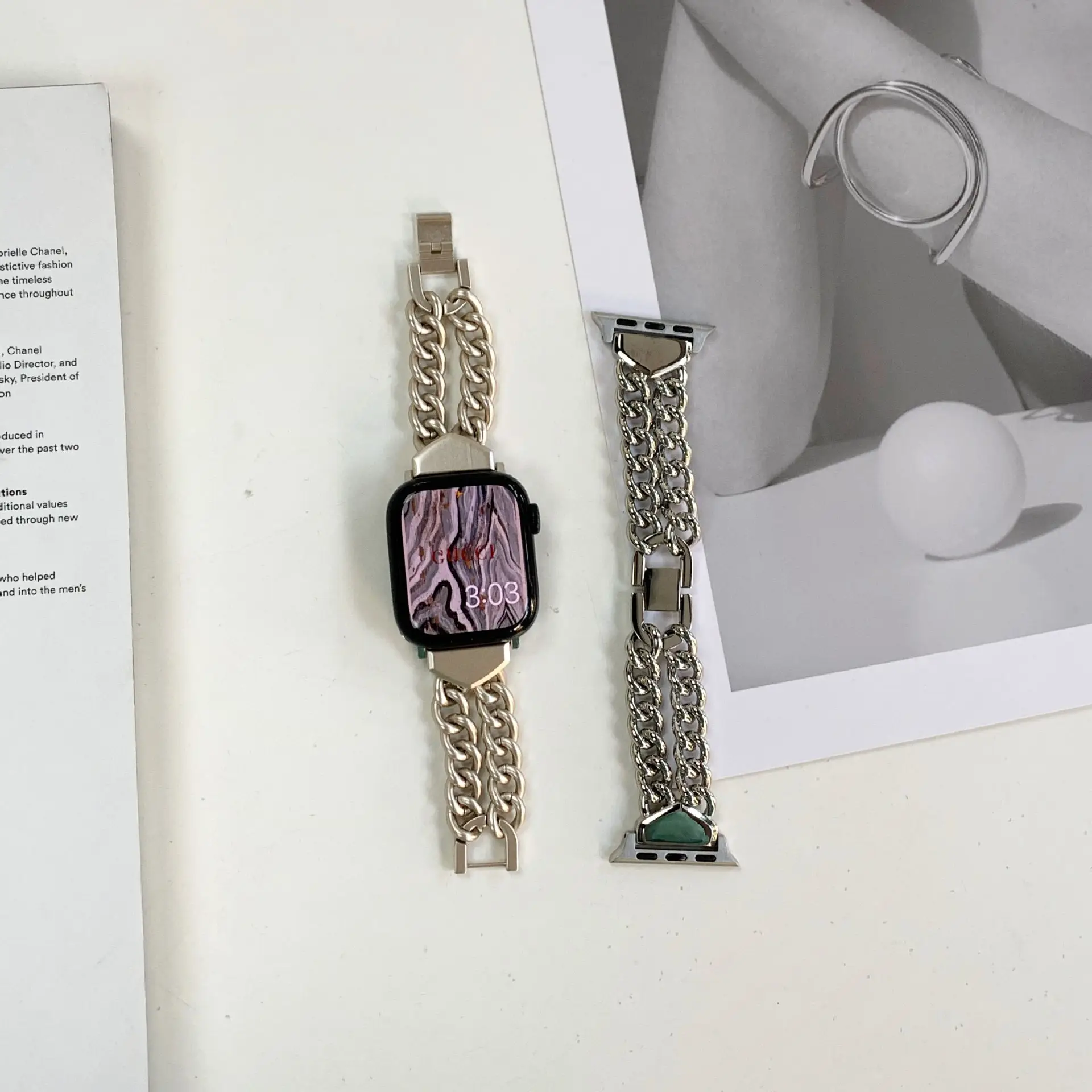 Chunshi Gold Triangular Denim Chain Watch Strap - Image 8