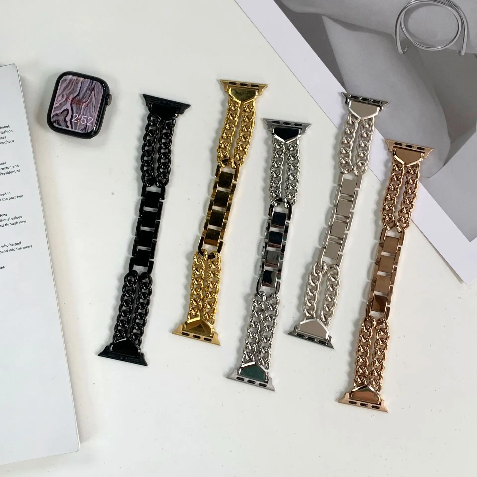 Chunshi Gold Triangular Denim Chain Watch Strap — feature 2