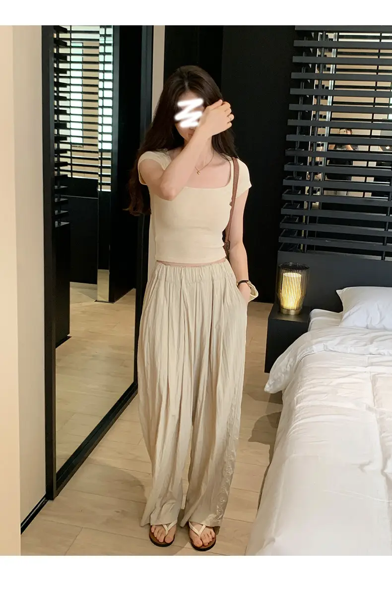 Women's Short Sleeve Collar T-Shirt Solid Beige Slim Fit — feature 14