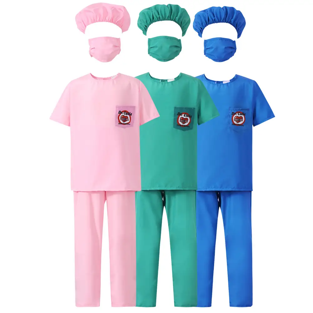 Children's Pink Medical Outfit Set with Face Mask - Image 6