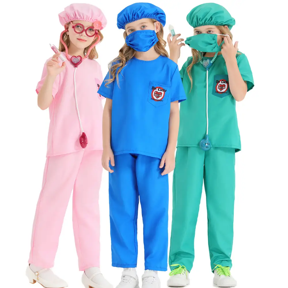 Children's Pink Medical Outfit Set with Face Mask - Image 7