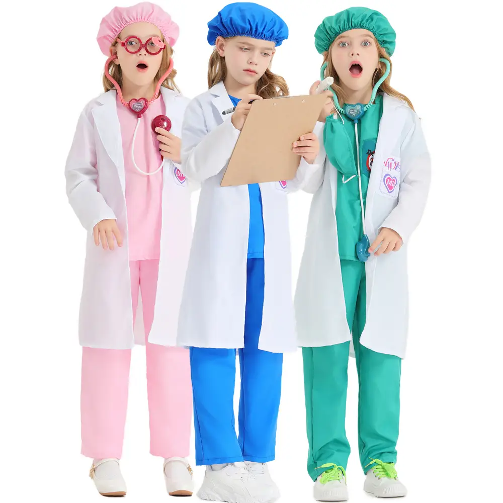 Children's Pink Medical Outfit Set with Face Mask - Image 8