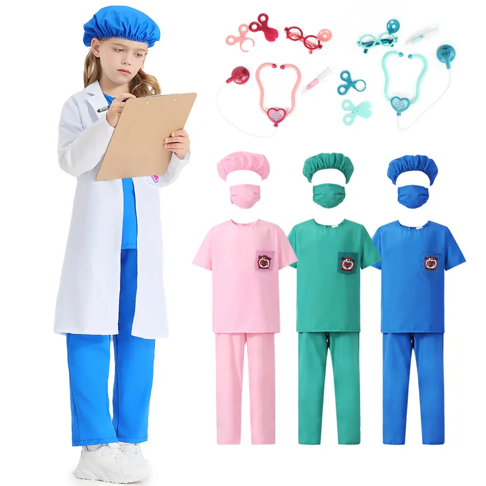 Children's Pink Medical Outfit Set with Face Mask - Image 9
