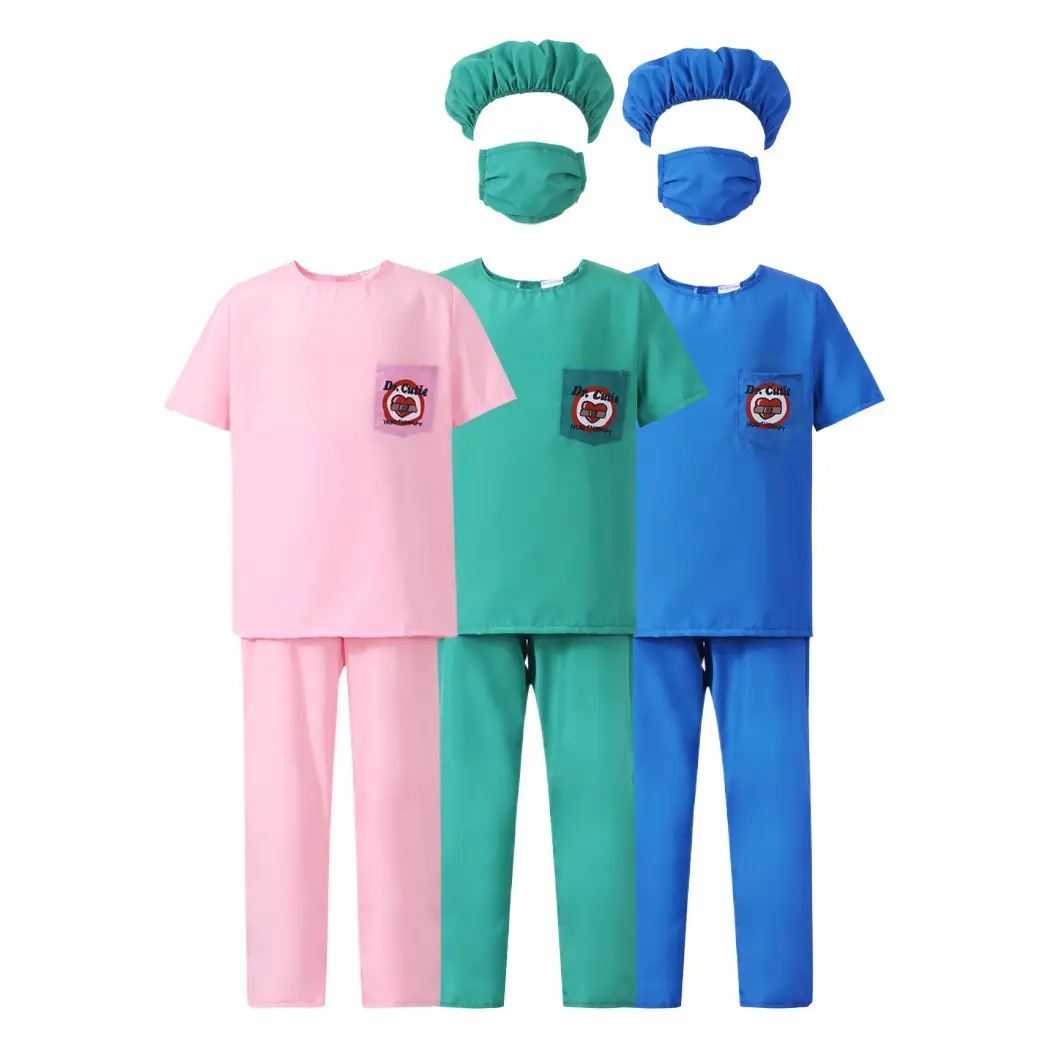 Children's Pink Medical Outfit Set with Face Mask