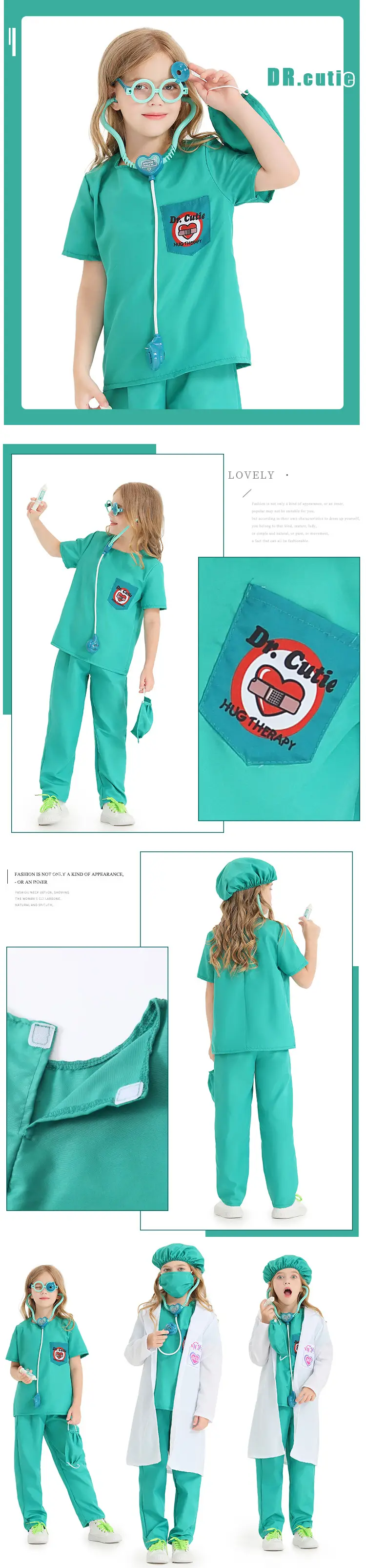 Children's Pink Medical Outfit Set with Face Mask — feature 6