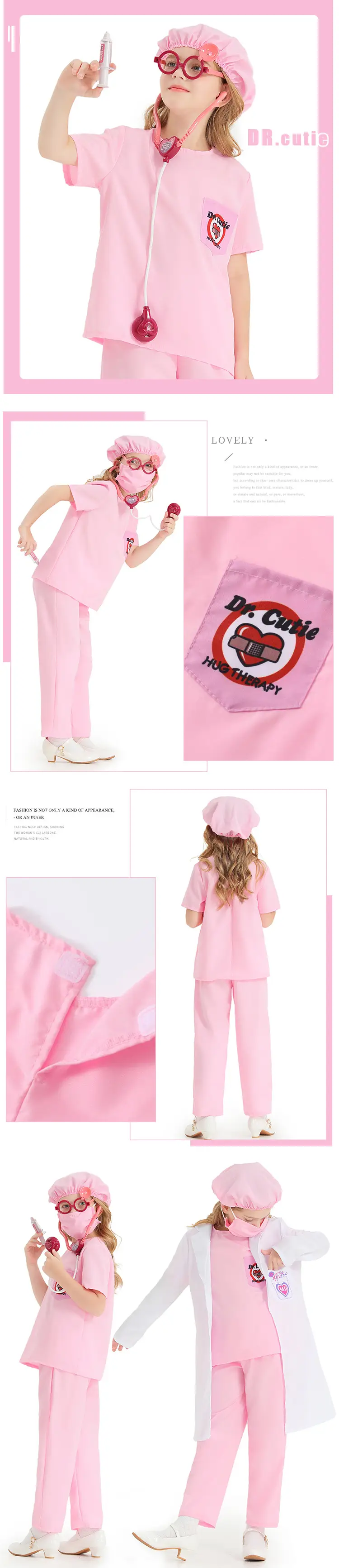 Children's Pink Medical Outfit Set with Face Mask — feature 8