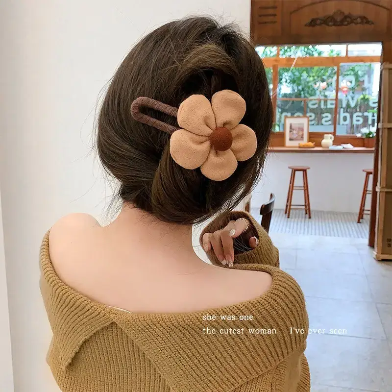 Winter Plush Flower Hairpin with Duckbill Clip - Image 10