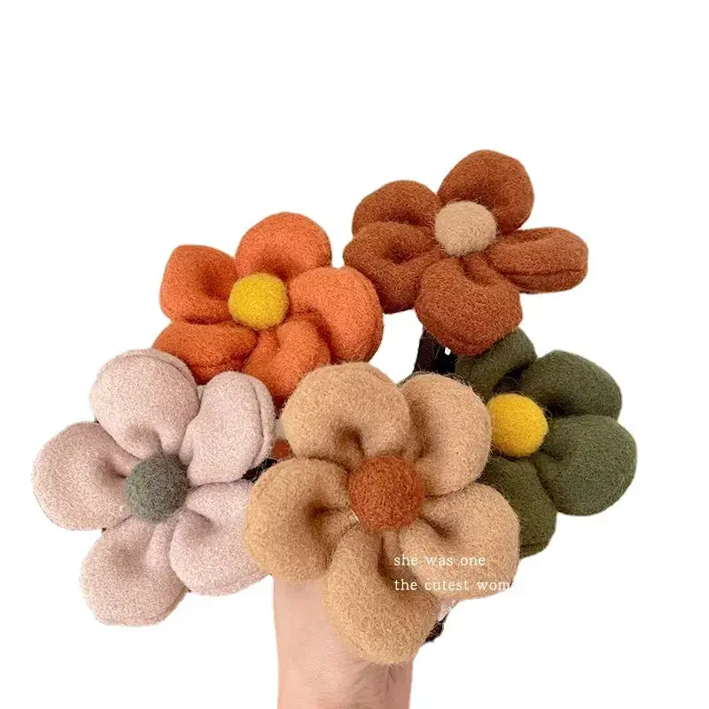 Winter Plush Flower Hairpin with Duckbill Clip - Image 11