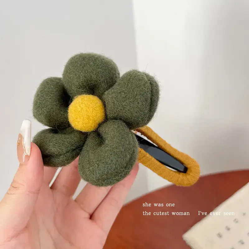 Winter Plush Flower Hairpin with Duckbill Clip - Image 5