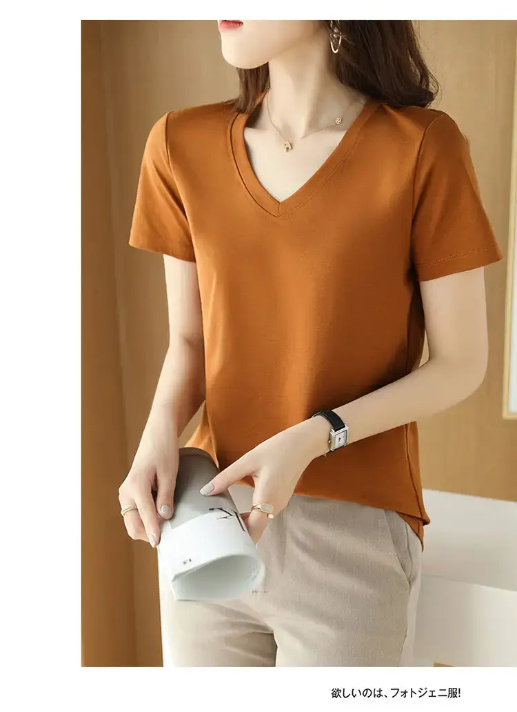 Women's V-neck Cotton T-Shirt Purple Slim Fit — feature 11