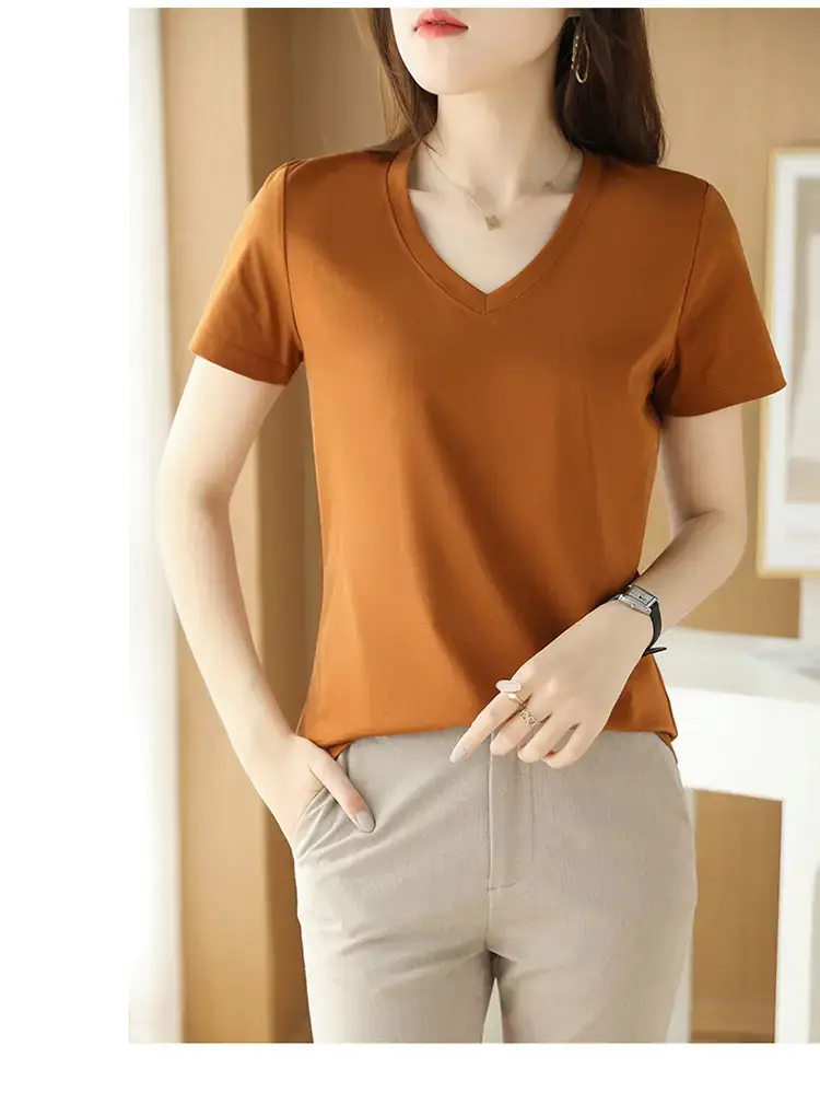 Women's V-neck Cotton T-Shirt Purple Slim Fit — feature 12