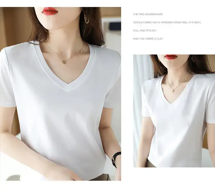 Women's V-neck Cotton T-Shirt Purple Slim Fit — feature 14