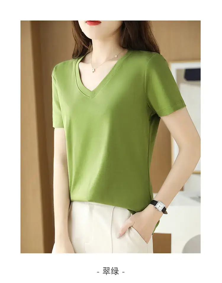Women's V-neck Cotton T-Shirt Purple Slim Fit — feature 19
