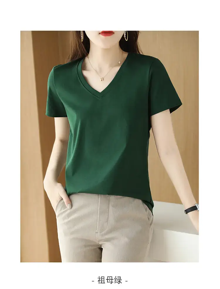 Women's V-neck Cotton T-Shirt Purple Slim Fit — feature 21