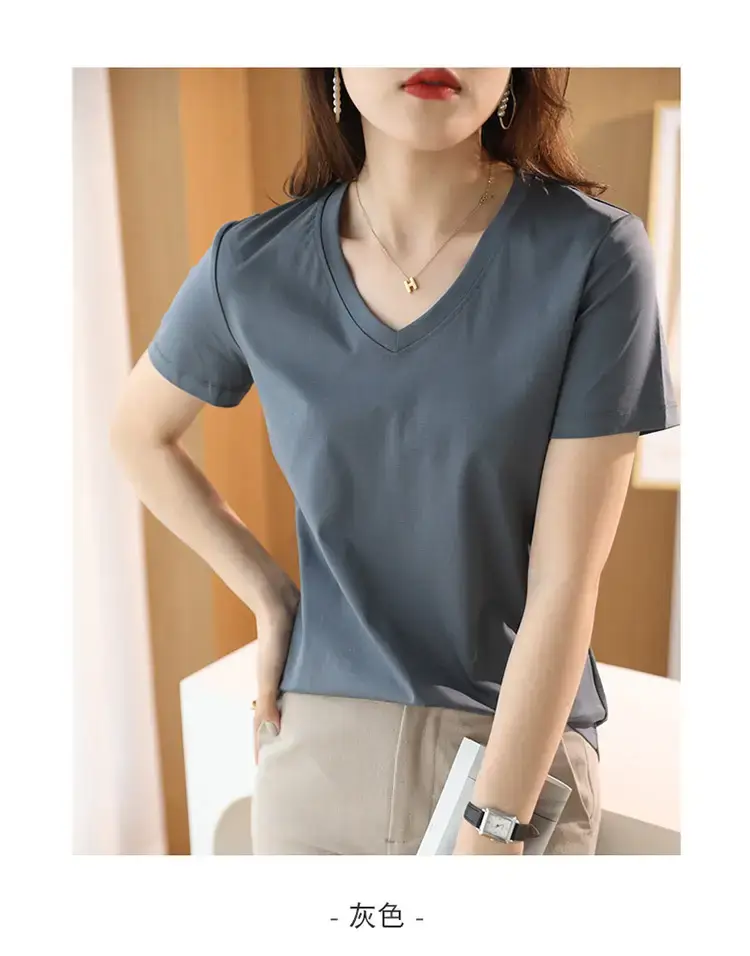 Women's V-neck Cotton T-Shirt Purple Slim Fit — feature 25