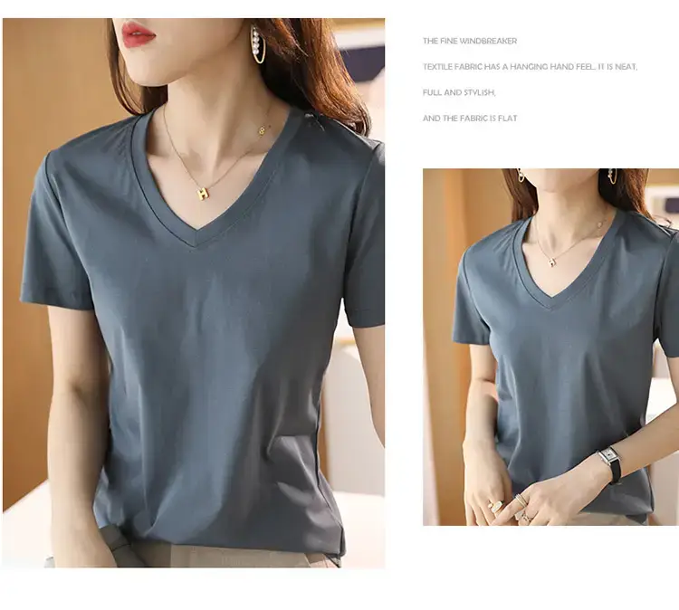 Women's V-neck Cotton T-Shirt Purple Slim Fit — feature 26